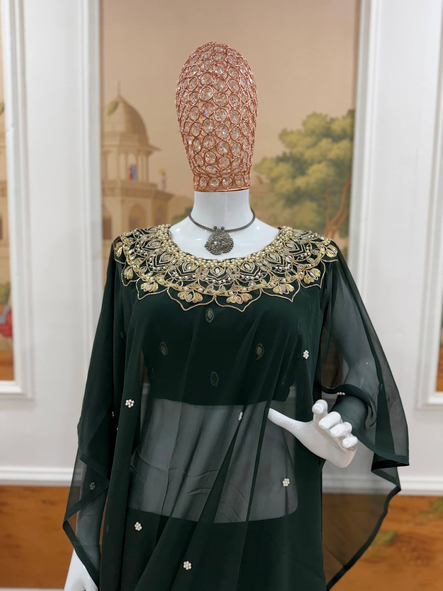 exclusive 2 styles hand worked, drape saree on faux georgette fabric with stitched blouse