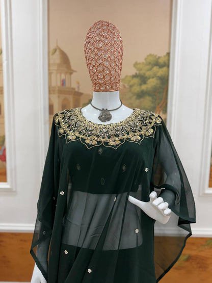 EXCLUSIVE 2 STYLES HAND WORKED, DRAPE SAREE ON FAUX GEORGETTE FABRIC WITH STITCHED BLOUSE