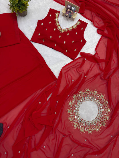 EXCLUSIVE 2 STYLES HAND WORKED, DRAPE SAREE ON FAUX GEORGETTE FABRIC WITH STITCHED BLOUSE