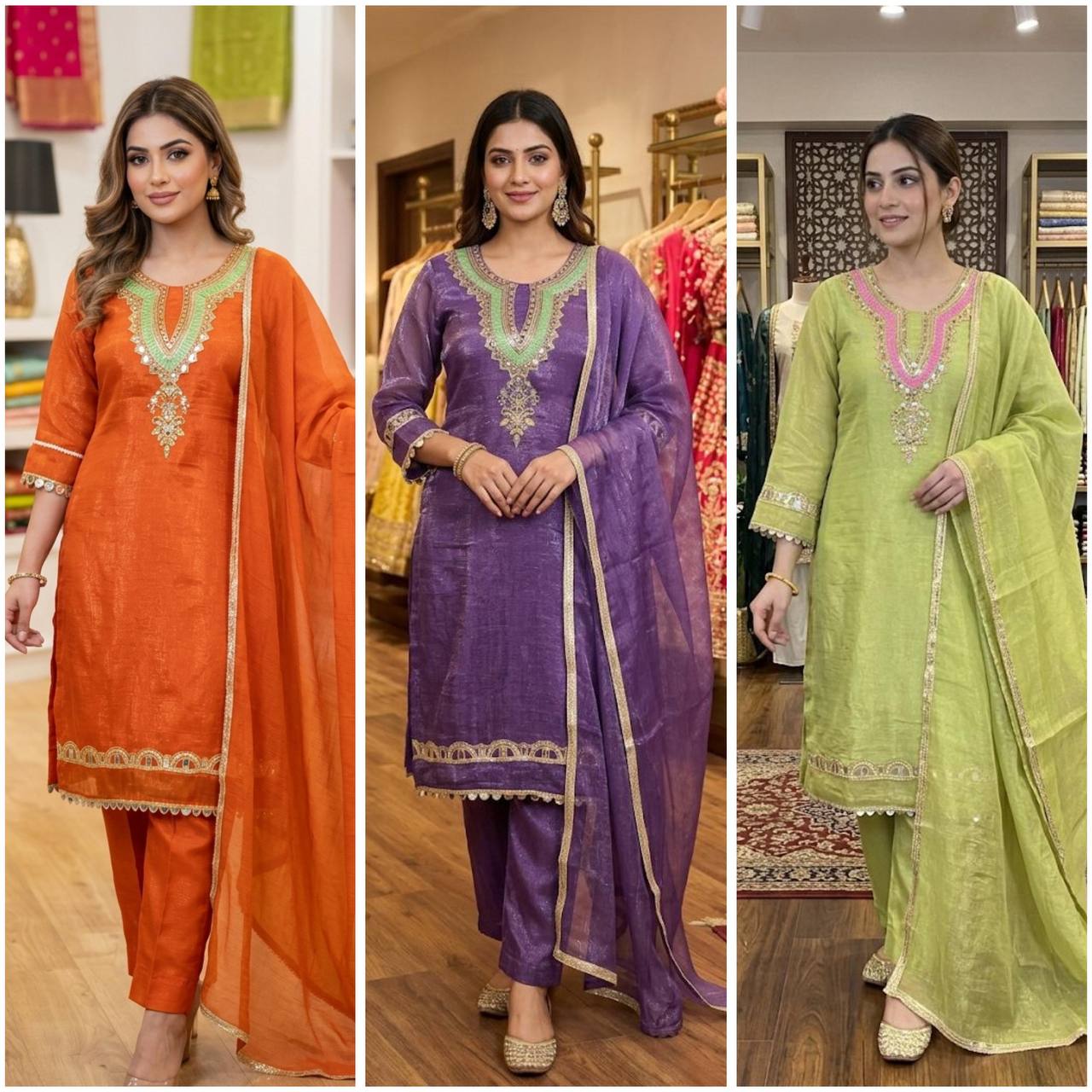 this season wear our sequence embroidery and real mirror worked top, pant with dupatta