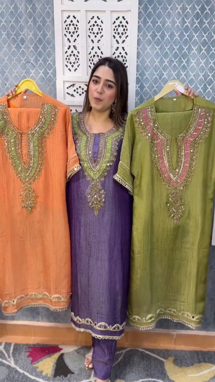 this season wear our sequence embroidery and real mirror worked top, pant with dupatta