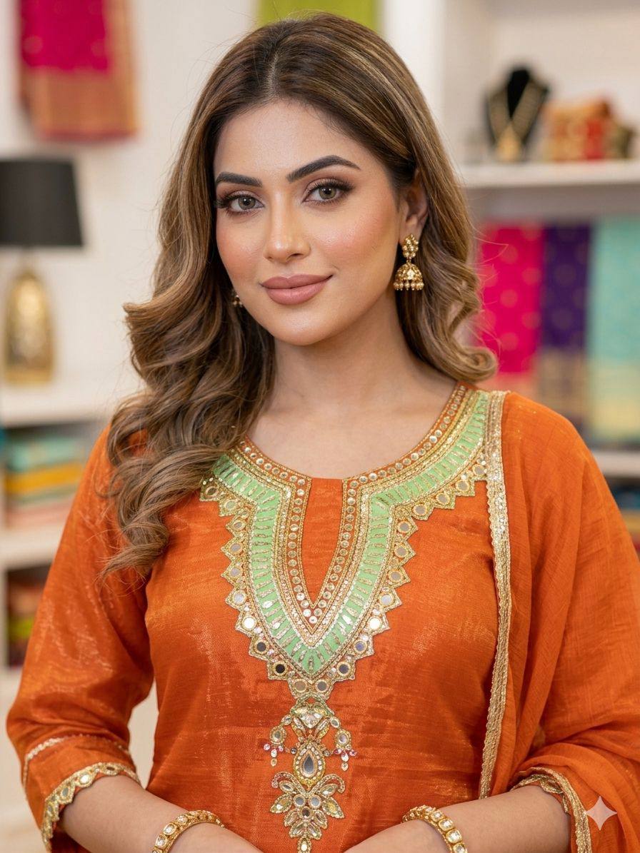 this season wear our sequence embroidery and real mirror worked top, pant with dupatta