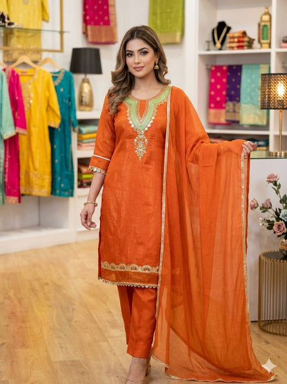 THIS SEASON WEAR OUR SEQUENCE EMBROIDERY AND REAL MIRROR WORKED TOP, PANT WITH DUPATTA