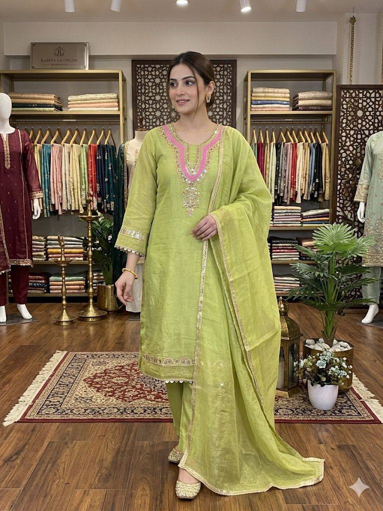 this season wear our sequence embroidery and real mirror worked top, pant with dupatta