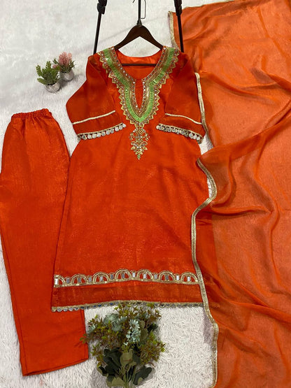 THIS SEASON WEAR OUR SEQUENCE EMBROIDERY AND REAL MIRROR WORKED TOP, PANT WITH DUPATTA