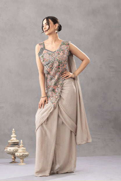 WE ARE LAUNCHING NEW SUPERHIT TRENDING READY TO WEAR SAREE WITH EMBROIDERED STYLIST BLOUSE ON CHINON FABRIC