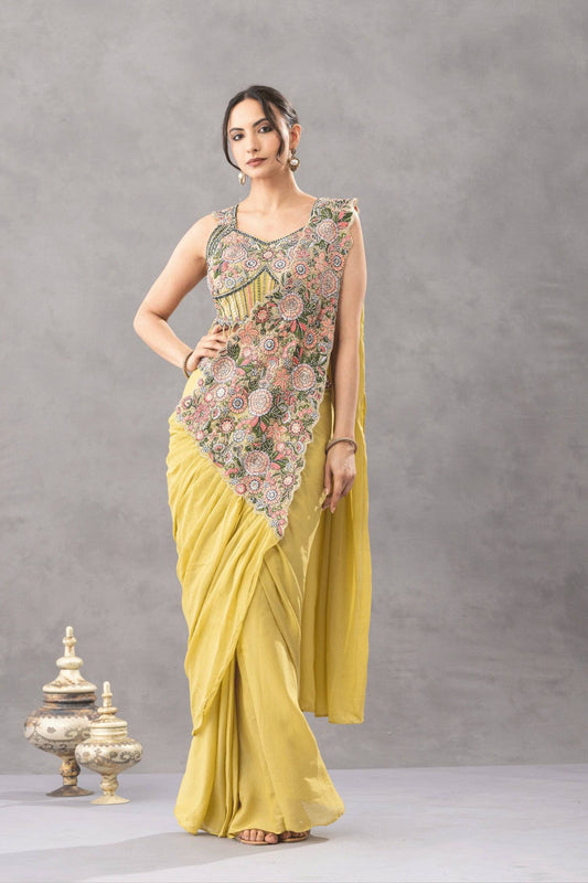 WE ARE LAUNCHING NEW SUPERHIT TRENDING READY TO WEAR SAREE WITH EMBROIDERED STYLIST BLOUSE ON CHINON FABRIC