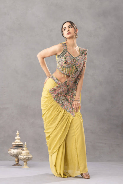 WE ARE LAUNCHING NEW SUPERHIT TRENDING READY TO WEAR SAREE WITH EMBROIDERED STYLIST BLOUSE ON CHINON FABRIC