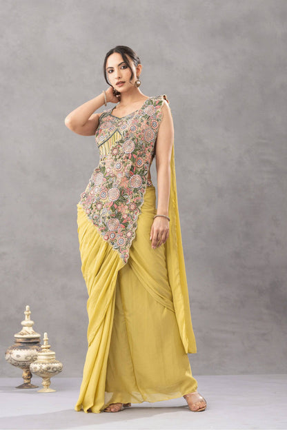 WE ARE LAUNCHING NEW SUPERHIT TRENDING READY TO WEAR SAREE WITH EMBROIDERED STYLIST BLOUSE ON CHINON FABRIC
