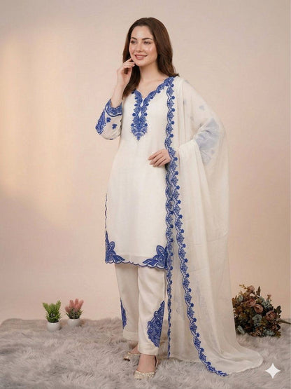HANIA AMIR INSPIRED THIS SUMMER SEASON WEAR PAKISTANI SUIT WITH EMBROIDERED TOP, PLAZZO AND DUPATTA