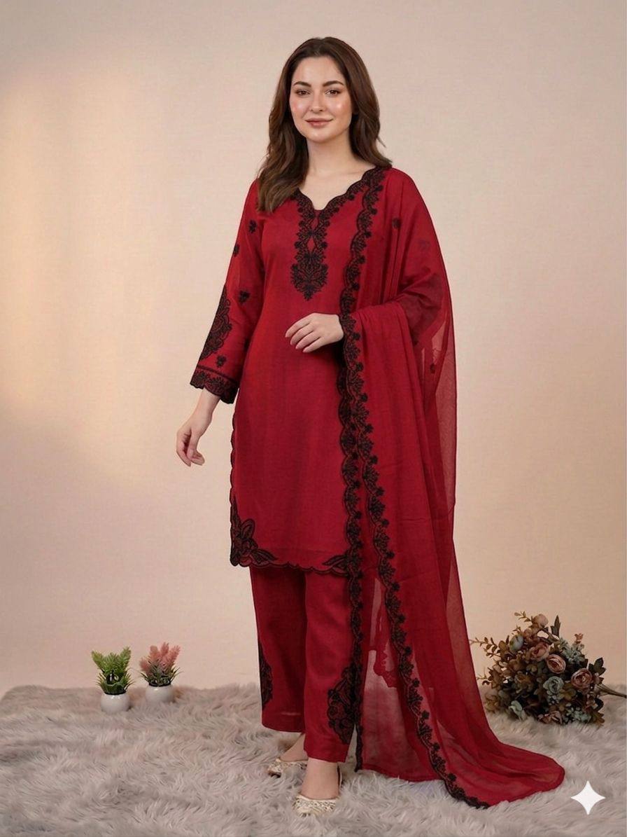 hania amir inspired this summer season wear pakistani suit with embroidered top, plazzo and dupatta