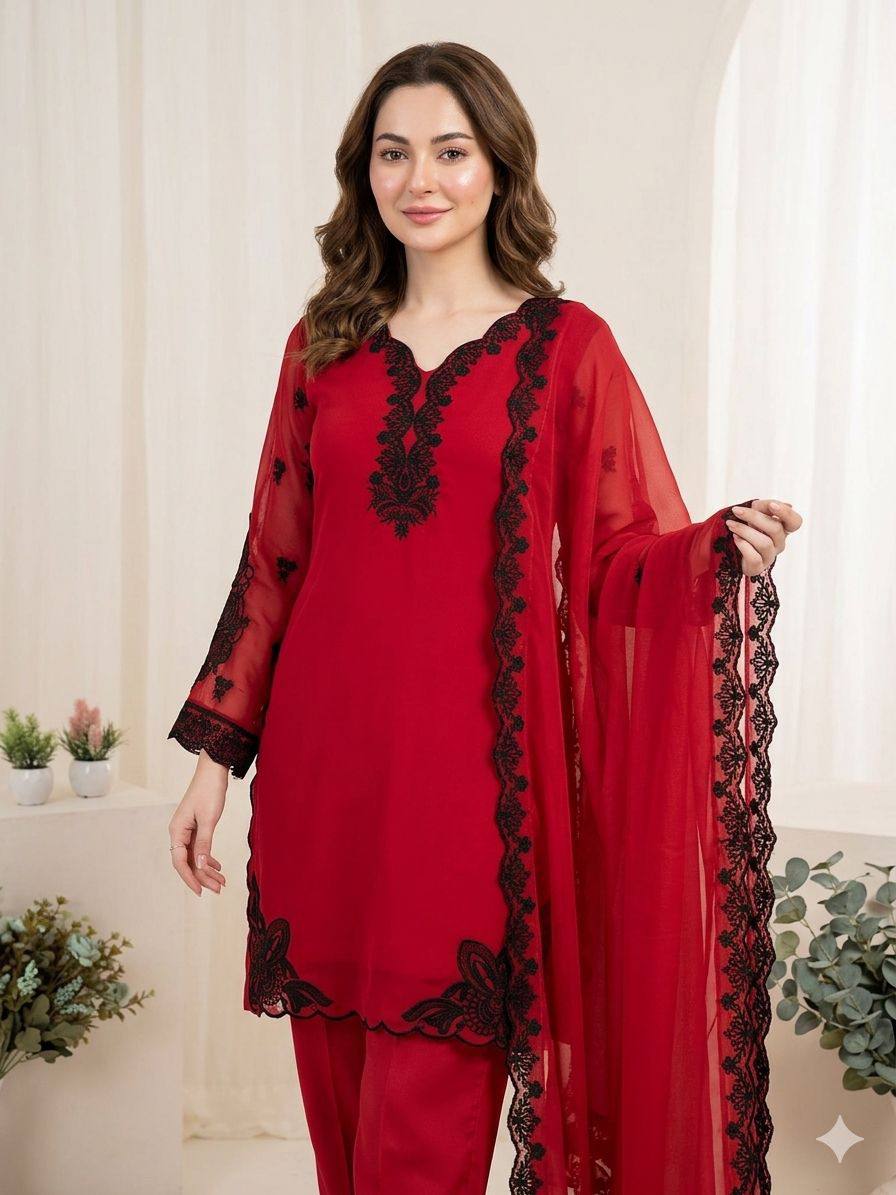 hania amir inspired this summer season wear pakistani suit with embroidered top, plazzo and dupatta