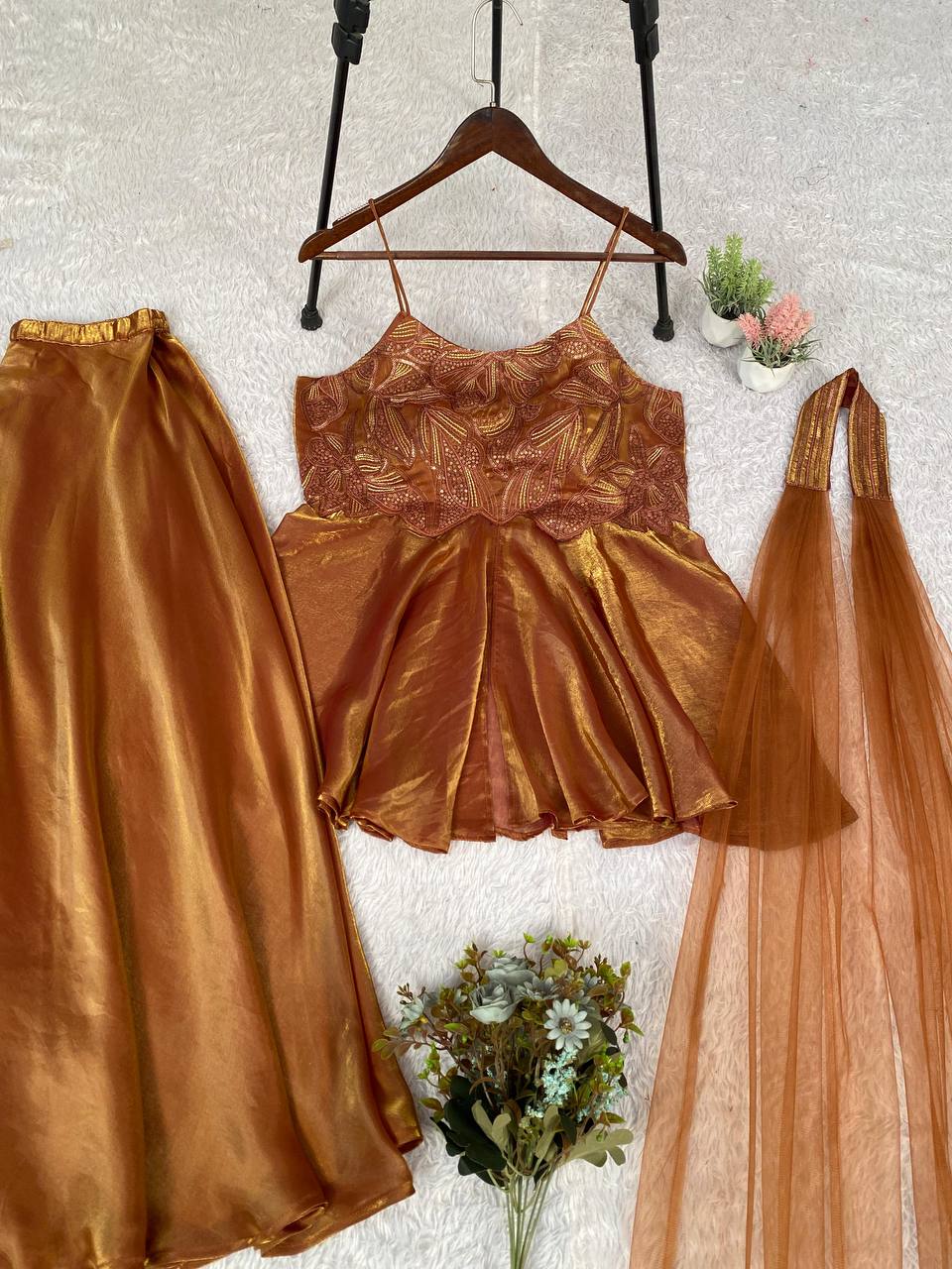 exclusive and trendy for wedding season our sequence embroidered top, plazzo and dupatta