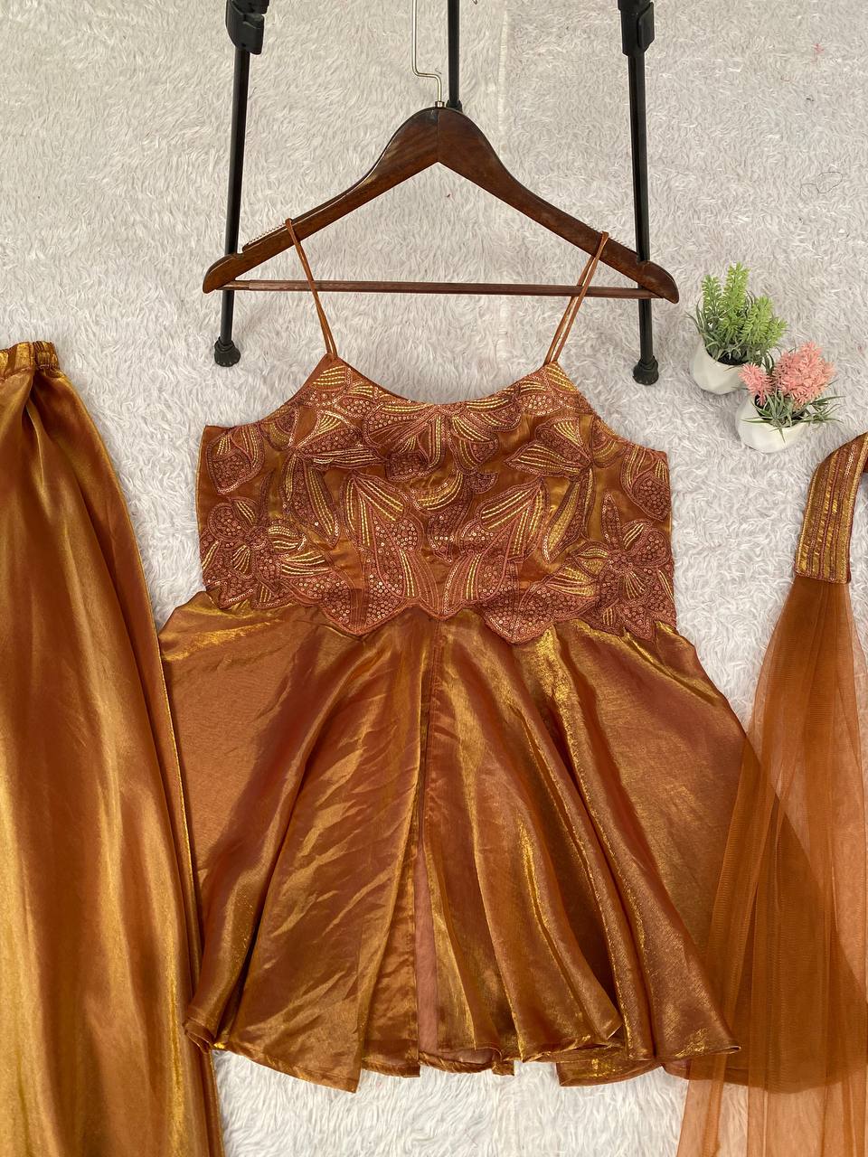 exclusive and trendy for wedding season our sequence embroidered top, plazzo and dupatta