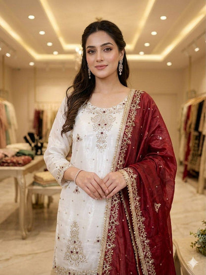THIS WEDDING SEASON WEAR OUR SEQUENCE EMBROIDERED TOP, SARARA WITH DUPATTA