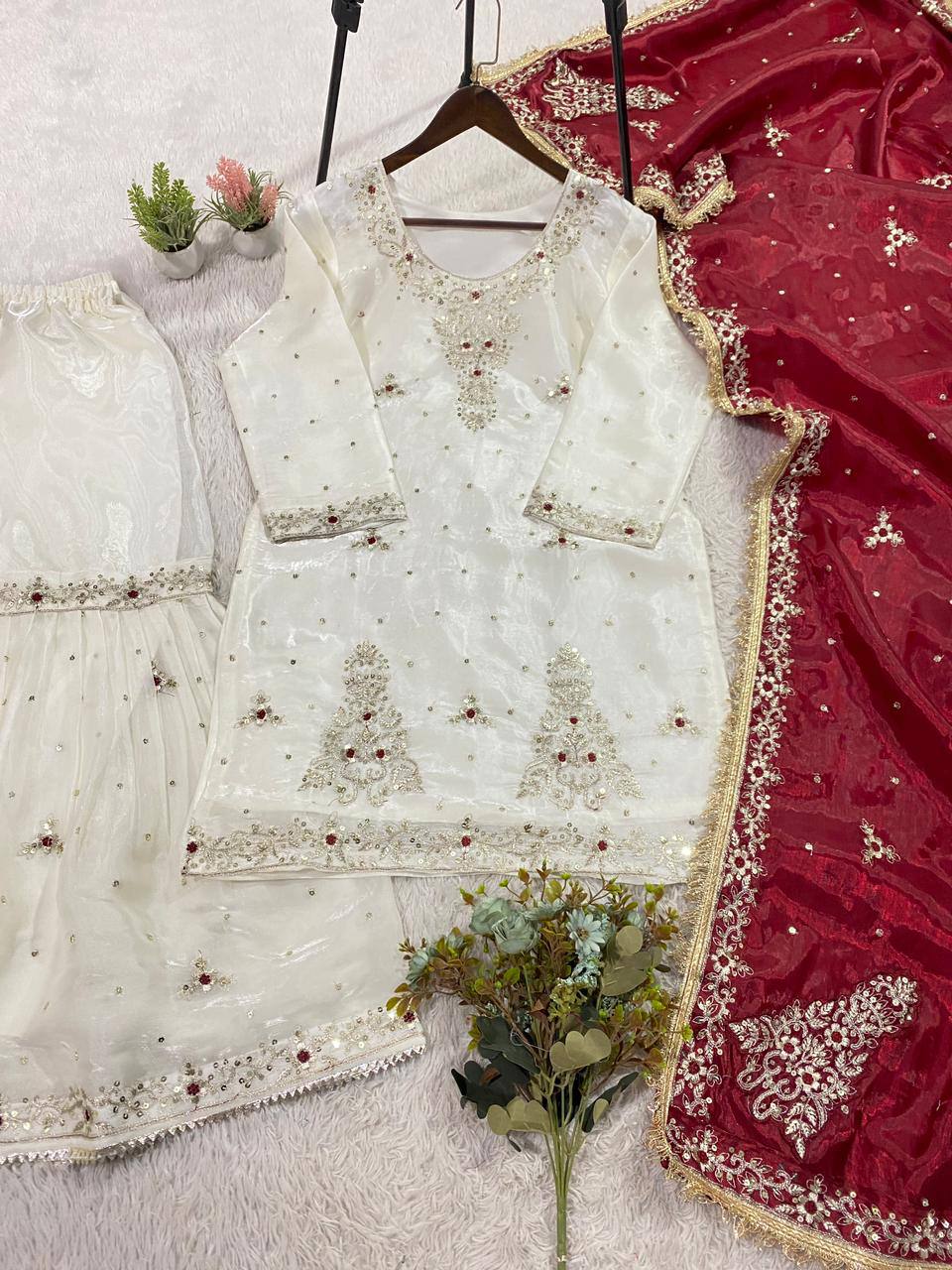 this wedding season wear our sequence embroidered top, sarara with dupatta