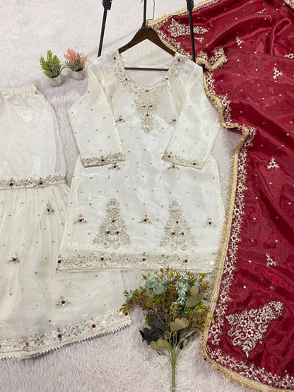 THIS WEDDING SEASON WEAR OUR SEQUENCE EMBROIDERED TOP, SARARA WITH DUPATTA