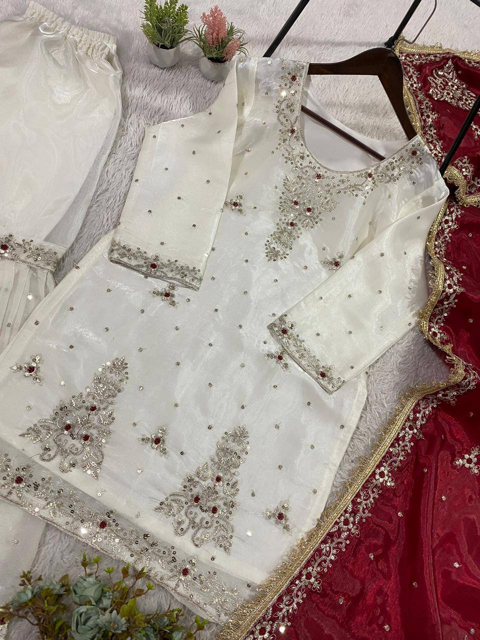 this wedding season wear our sequence embroidered top, sarara with dupatta