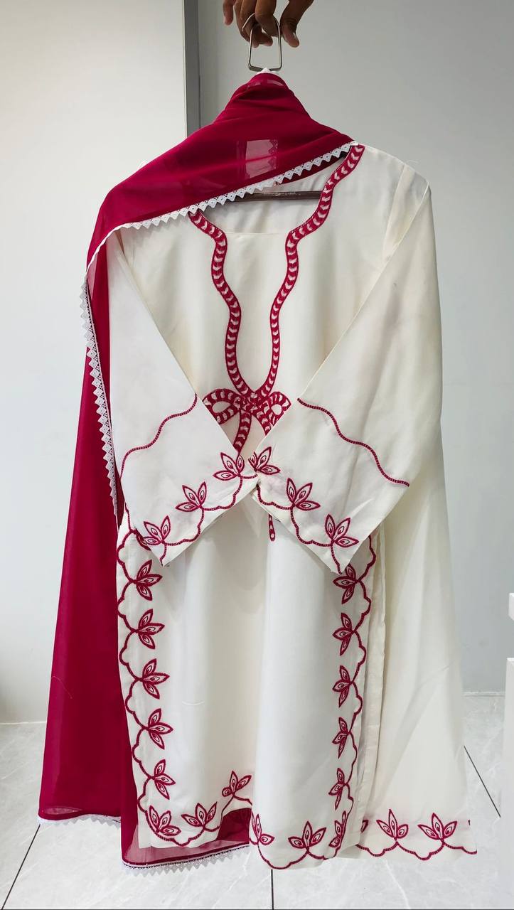 hania amir inspired this summer season wear pakistani suit with embroidered worked top, plazzo and dupatta