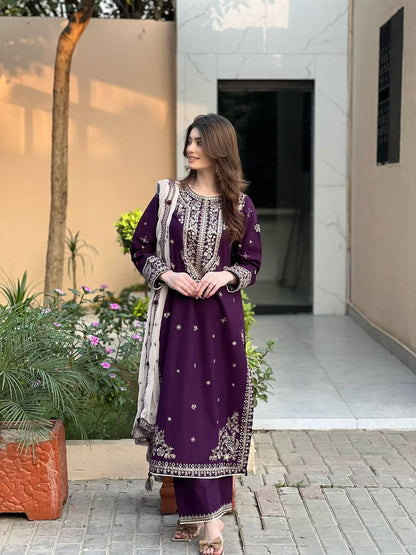 EID 🌙 EXCLUSIVE AND TRENDY FOR SEASON OUR SEQUENCE EMBROIDERY WORKED TOP, PANT AND DUPATTA