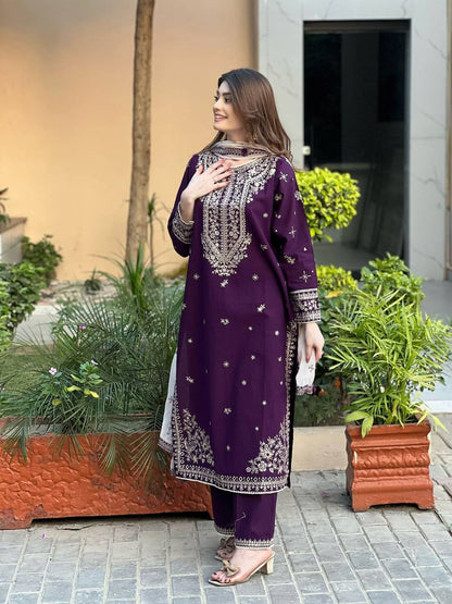 EID 🌙 EXCLUSIVE AND TRENDY FOR SEASON OUR SEQUENCE EMBROIDERY WORKED TOP, PANT AND DUPATTA
