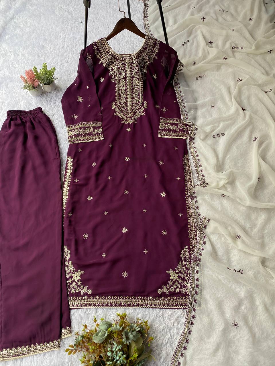 eid 🌙 exclusive and trendy for season our sequence embroidery worked top, pant and dupatta