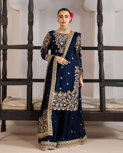 EID 🌙 EXCLUSIVE AND TRENDY FOR WEDDING SEASON OUR SEQUENCE EMBROIDERY WORKED TOP, PLAZZO AND DUPATTA IN GMY SILK