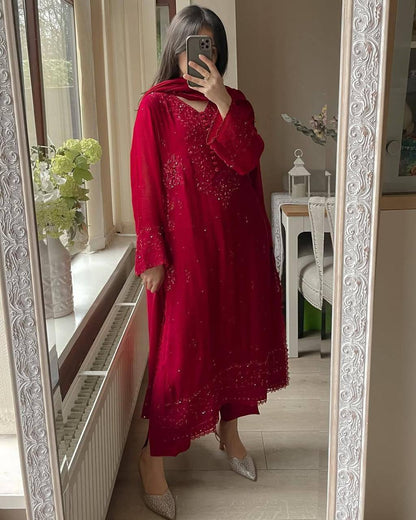 EXCLUSIVE 3 PIECE PLAZZO PAIR WITH   DUPATTA IN SEQUENCE EMBROIDERY WORK