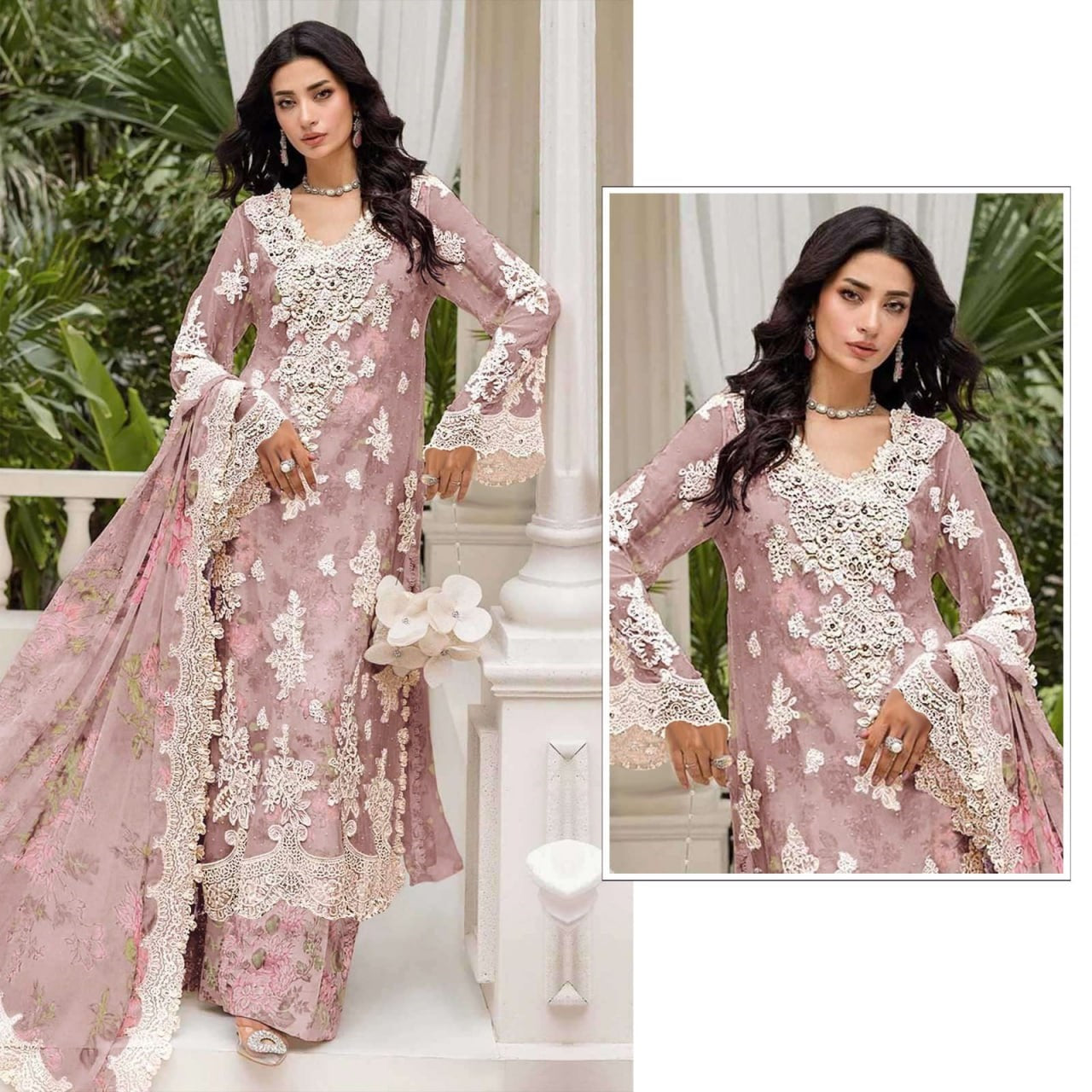 pakistani crystal chiffon embroidered suit set with khatli work & digital print dupatta | luxury party wear salwar suit