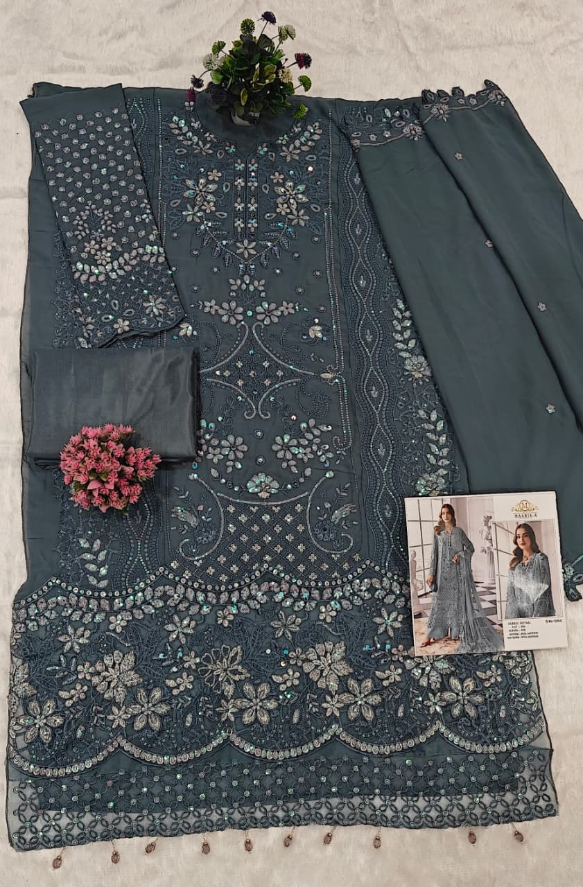 heavy fox georgette embroidered pakistani suit set with sequins & khatli work dupatta | party wear salwar suit
