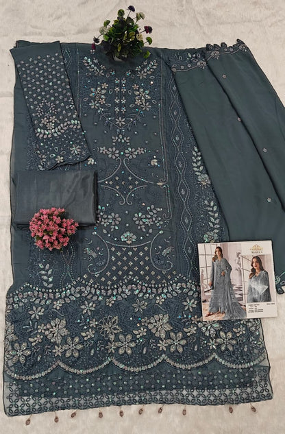 Heavy Fox Georgette Embroidered Pakistani Suit Set with Sequins & Khatli Work Dupatta | Party Wear Salwar Suit