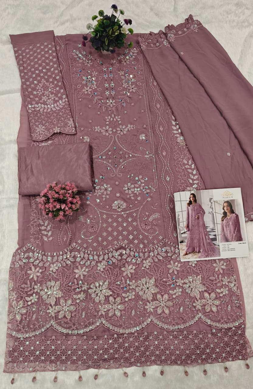 heavy fox georgette embroidered pakistani suit set with sequins & khatli work dupatta | party wear salwar suit