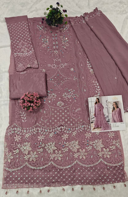 Heavy Fox Georgette Embroidered Pakistani Suit Set with Sequins & Khatli Work Dupatta | Party Wear Salwar Suit