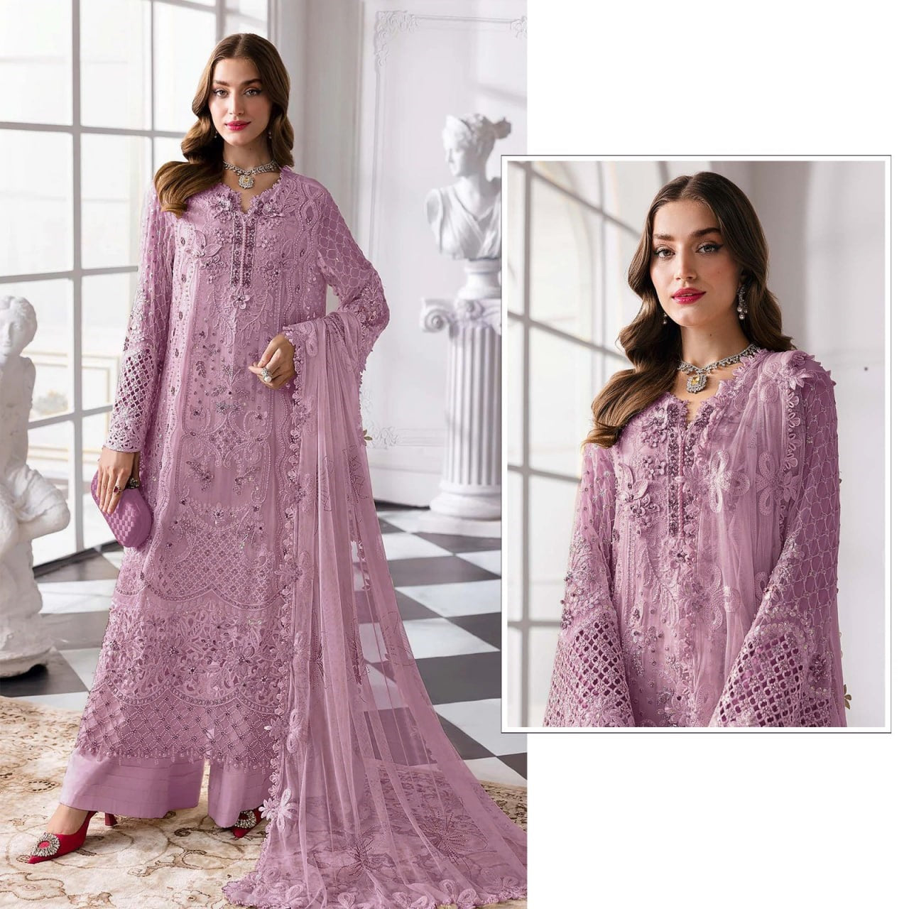 heavy fox georgette embroidered pakistani suit set with sequins & khatli work dupatta | party wear salwar suit