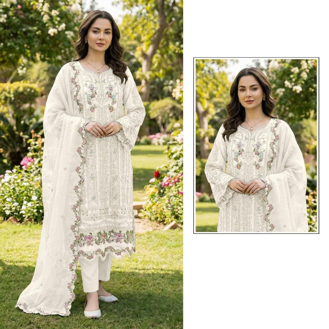 pakistani black chiffon embroidered suit set with crystal khatli work & embroidered dupatta | luxury party wear salwar suit