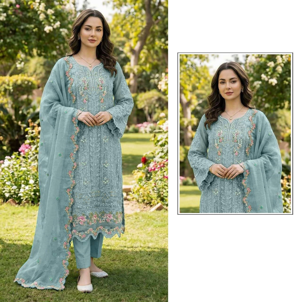 pakistani black chiffon embroidered suit set with crystal khatli work & embroidered dupatta | luxury party wear salwar suit