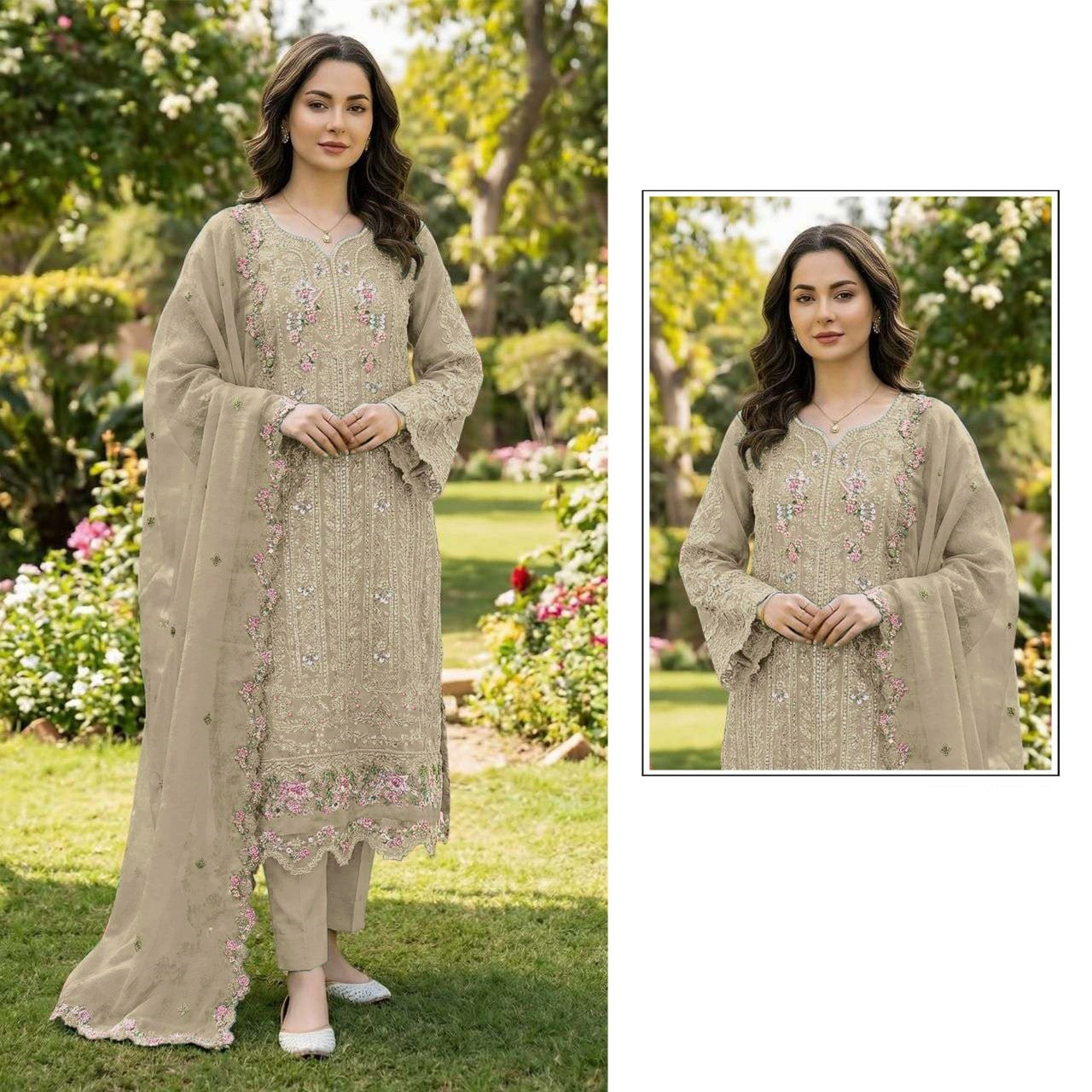 pakistani black chiffon embroidered suit set with crystal khatli work & embroidered dupatta | luxury party wear salwar suit