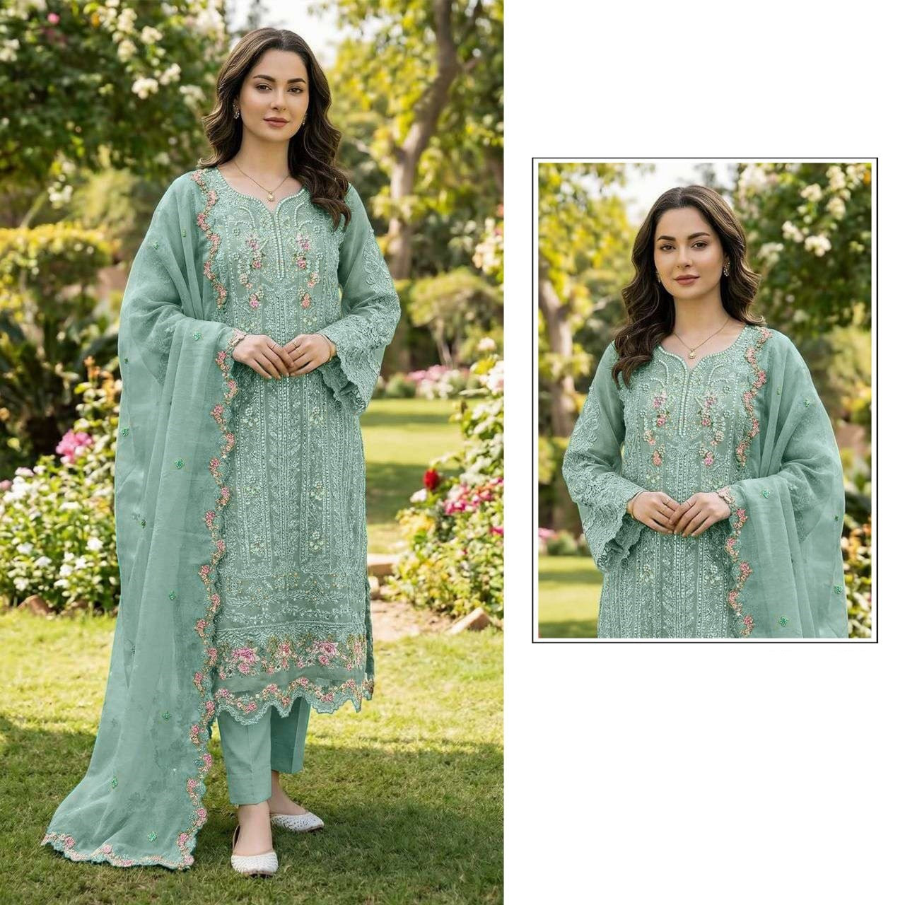 pakistani black chiffon embroidered suit set with crystal khatli work & embroidered dupatta | luxury party wear salwar suit