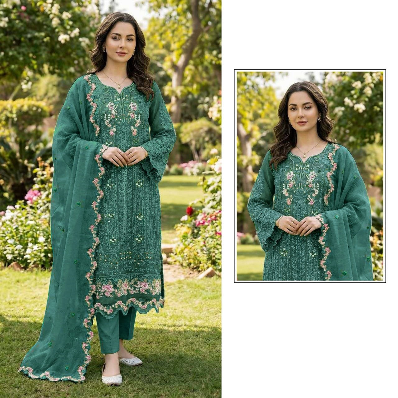 pakistani black chiffon embroidered suit set with crystal khatli work & embroidered dupatta | luxury party wear salwar suit