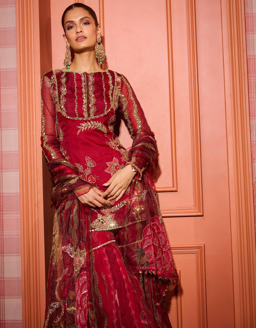 exclusive 3 piece short kurti with sarara pair with dupatta in sequence embroidery and real mirror work