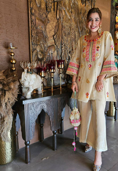 Wedding Special Mirror Work Co-Ord Set for Women with Embroidered Top & Palazzo | Festive Ethnic Co-Ord Outfit