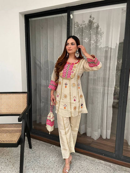 Wedding Special Mirror Work Co-Ord Set for Women with Embroidered Top & Palazzo | Festive Ethnic Co-Ord Outfit