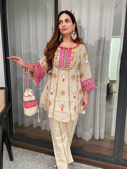 Wedding Special Mirror Work Co-Ord Set for Women with Embroidered Top & Palazzo | Festive Ethnic Co-Ord Outfit