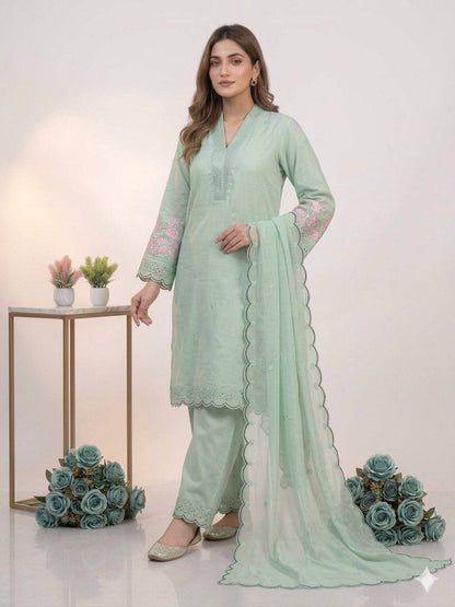 Women’s White Chanderi Suit Set with Sequence Embroidery & Organza Dupatta | Elegant Festive Ethnic Wear