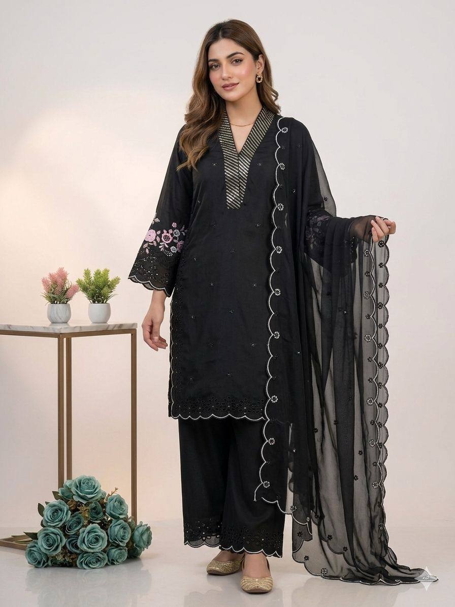 women’s white chanderi suit set with sequence embroidery & organza dupatta | elegant festive ethnic wear