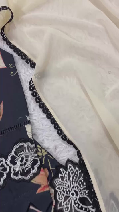 HANIA AMIR INSPIRED SUMMER SEASON WEAR PAKISTANI SUIT WITH EMBROIDERED TOP, PLAZZO AND DUPATTA