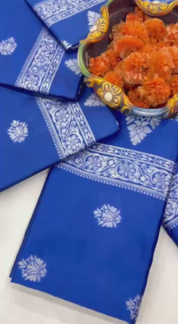 Women’s Soft Lichi Silk Saree with Rich Pallu & Jacquard Work | Royal Blue Traditional Saree