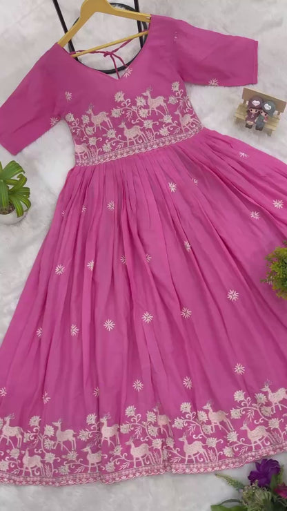 Women’s Pure Mul Cotton Embroidered Gown | Summer Special Designer Ethnic Gown with 4 Meter Flair