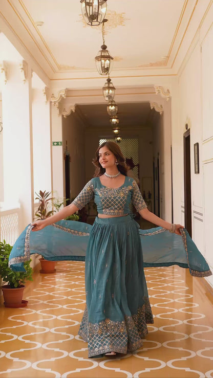 Women’s Wedding Lehenga Choli Set in Pure Crunchy Fabric with Embroidery Sequence Work | Fully Stitched Designer Lehenga