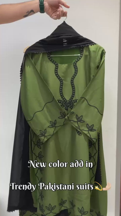 Women’s Hania Amir Inspired Pakistani Suit Set with Embroidered Rayon Top Palazzo & Georgette Dupatta